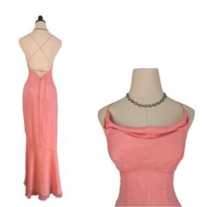 Rimini Prom Dress Maxi Gown 2 Pink Silk Fairy Vintage Y2K Sheer Guest Glam Cowl